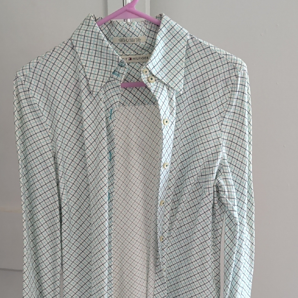 Tommy Hilfiger Women's Grid Pattern Shirt - White and Black